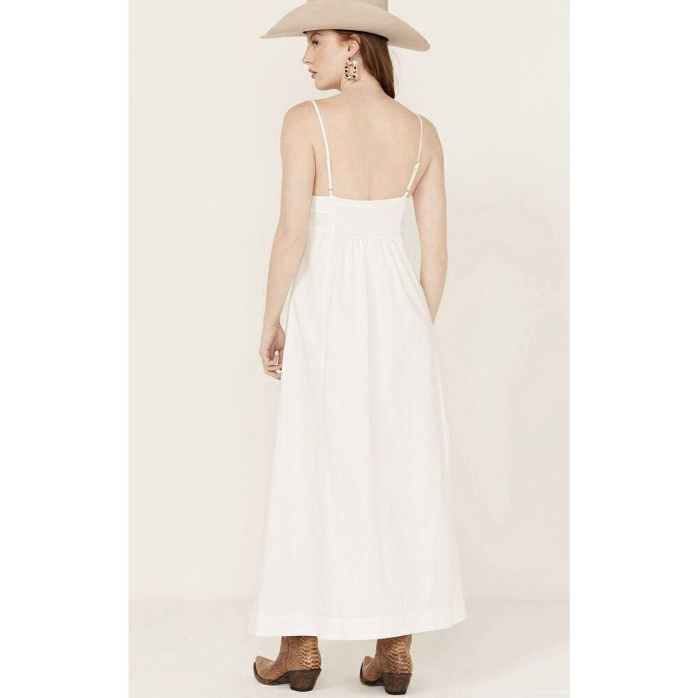 Free People Ivory Cotton Button Down Denim Scoop Neck Just Jill Maxi Dress S - Picture 4 of 5